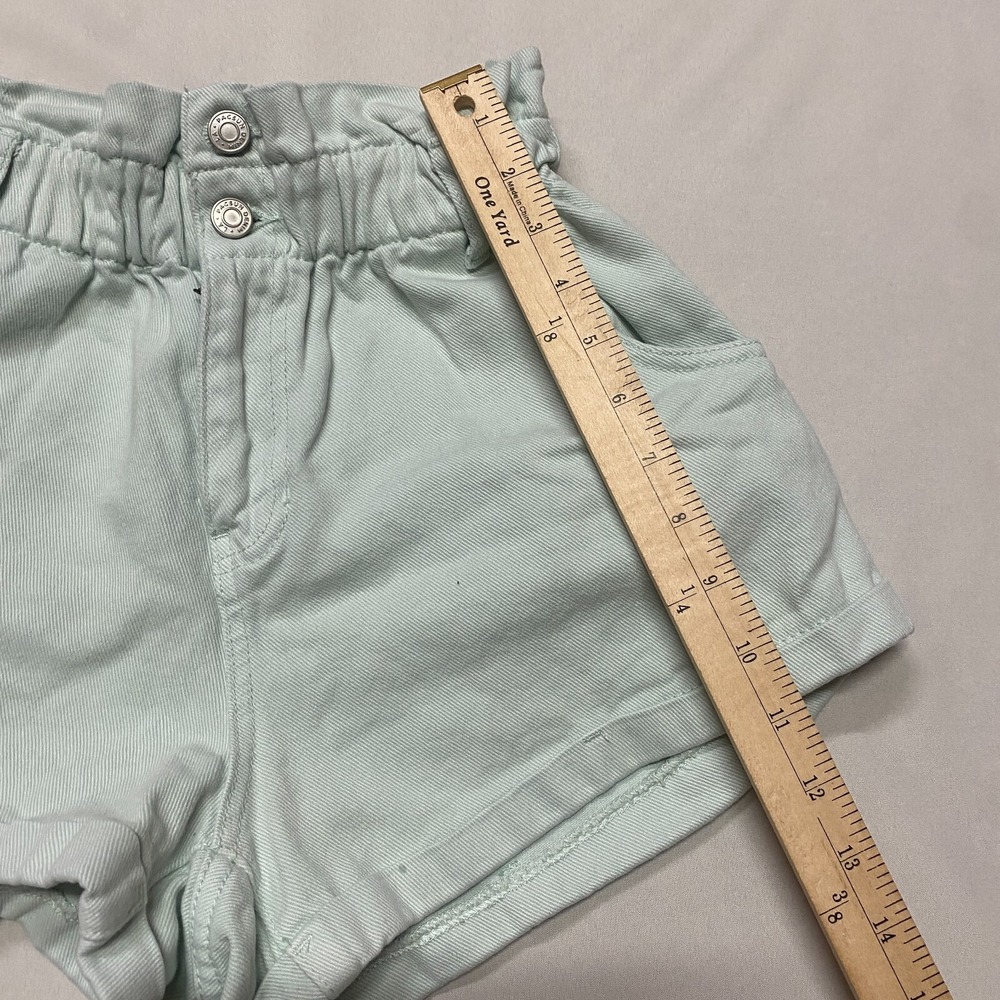 Pacsun Mom Shorts Womens Sz Small Mint Green Denim High Waist Paper Bag Waist - Picture 6 of 9